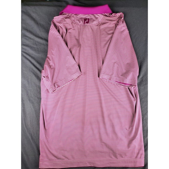 FootJoy  Polo Shirt Mens XL White Purple  Striped Spring Lakes Golf Club Logo - Picture 8 of 8